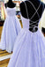 Lavender Spaghetti Strap Sparkly Prom Dress Long, Shiny Long Evening Dress chp0010