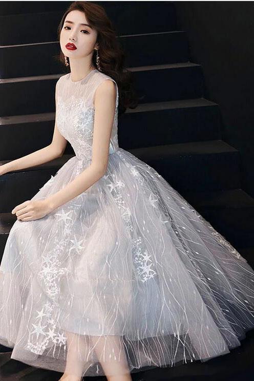 Light Gray Tulle Homecoming Dress, A Line Tea Length Tulle Prom Gown U cherishgirls Light Gray Tulle Homecoming Dress, A Line Tea Length Tulle Prom Gown U cherishgirls