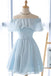 Light Blue Off the Shoulder Chiffon Homecoming Dress, Cute Short Graduation Dress N2001