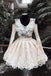 Cute V Neck Long Sleeves Mini Homecoming Dress, A Line Appliques Graduation Dress N2246