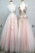 Light Pink V Neck Sleeveless Tulle Prom Dress with Flowers and Beads N2389