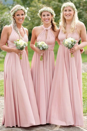 Light Pink A-Line Floor Length Pleated Cheap Bridesmaid Dresses Multiple Bridesmaid Dresses N2370