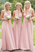 Light Pink A-Line Floor Length Pleated Cheap Bridesmaid Dresses Multiple Bridesmaid Dresses N2370