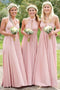 Light Pink A-Line Floor Length Pleated Cheap Bridesmaid Dresses Multiple Bridesmaid Dresses UQ2370