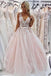 Light Pink V Neck Sleeveless Tulle Prom Dress with Flowers and Beads N2388
