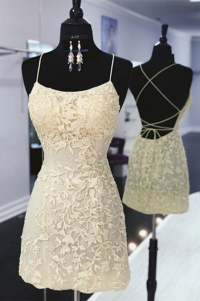 New Arrival Lace Appliqued Sheath Short Homecoming Dress, Sexy Mini Formal Dress UQ2127