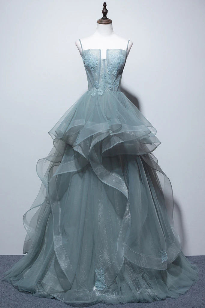 New Arrival A Line Spaghetti Straps Tulle Long Formal Prom Dress, Charming Evening Party Dress CHP0052