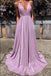 Lilac Deep V Neck Long Prom Dresses, A Line New Shiny Evening Dresses chp0008