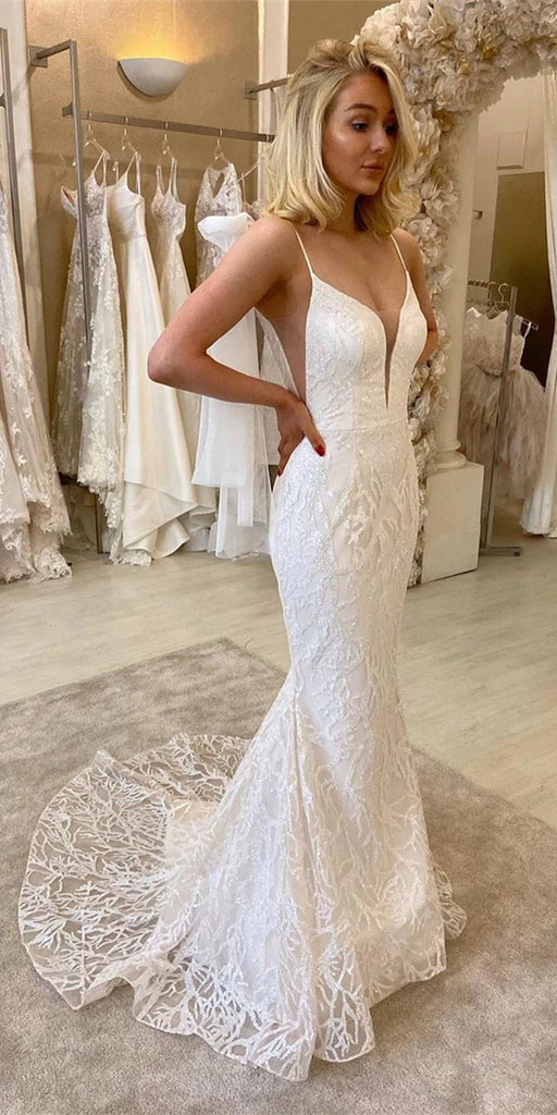 Elegant 2 Pieces Mermaid Sequin lace V-neck Wedding Dresses,Newest Bridal Gown CHW0041