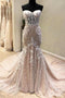 Gorgeous Sweetheart Mermaid Lace Appliqued Wedding Dresses, Strapless Bridal Dress UQ2532