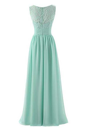 Mint Green V Neck Long Bridesmaid Dress with Lace, Simple Pleated Long cherishgirls Mint Green V Neck Long Bridesmaid Dress with Lace, Simple Pleated Long cherishgirls