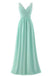 Mint Green V Neck Long Bridesmaid Dress with Lace, Simple Pleated Long Bridesmaid Dress N1855