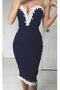 Navy Blue Spaghetti Strap Applique Sheath Short Homecoming Dresses, Party Dress UQ2155