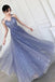 Unique Sparkle Straps Floor Length Tulle Prom Dress, A Line Sleeveless Evening Dresses N2101