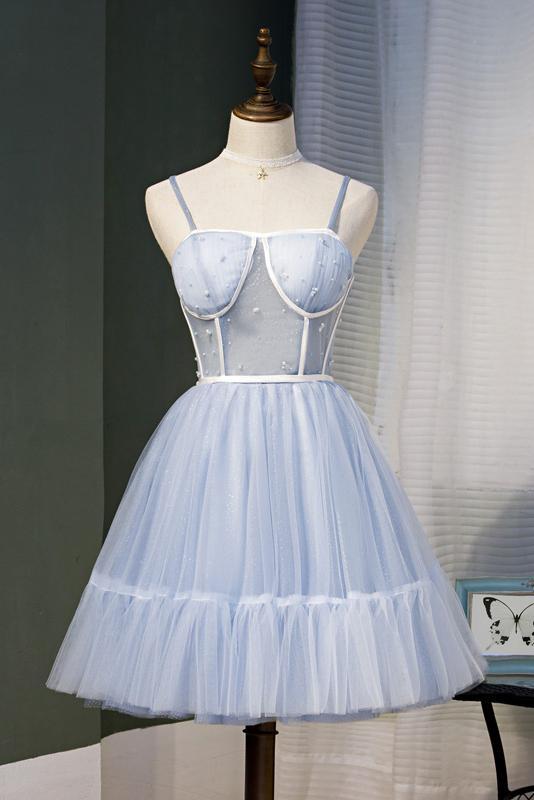 Spaghetti Strap Tulle Short Sweet 16 Dresses, A Line Sleeveless Homeco cherishgirls Spaghetti Strap Tulle Short Sweet 16 Dresses, A Line Sleeveless Homeco cherishgirls