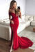 Red Off the Shoulder Split Mermaid Prom Dress, Long Formal Dresses with Slit N1685