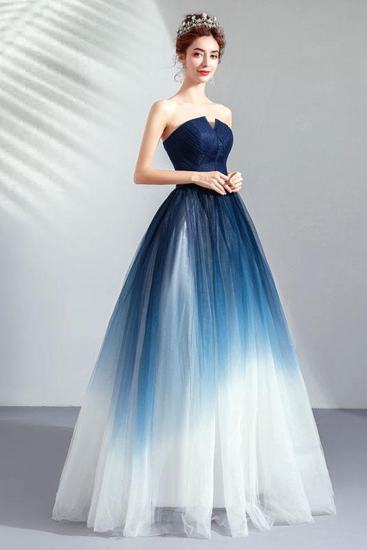 Ombre Strapless A Line Long Prom Dress, Blue Ombre Graduation Dress wi cherishgirls Ombre Strapless A Line Long Prom Dress, Blue Ombre Graduation Dress wi cherishgirls