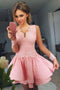 Unique Long Sleeves Short Homecoming Dress with Lace Appliques, Mini Prom Dress UQ1753