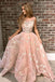 Pink Sleeveless Lace Prom Dress with Appliques, Puffy Long Graduation Dresses N1743