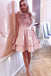 Pink Tiered Homecoming Party Dress with Appliques, A Line Sleeveless Graduation Dress UQ1910