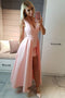 Unique Pink High Low V Neck Prom Dress, Cheap Simple Sleeveless Long Formal Dresses UQ1684