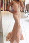 Pink Sleeveless Lace Formal Dresses, Mermaid Sheer Back Lace Prom Gown UQ2029