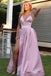 Pink New Style Long Prom Dress with Slit, V Neck Formal Evening Dresss chp0040