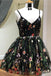 Black Spaghetti Straps Sleeveless Homecoming Dress with Lace Flowers, Cute Prom Gown UQ2162