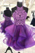 Purple Halter Asymmetrical Short Homecoming Dresses with Beading, Mini Cocktail Dress UQ1876