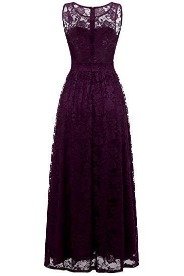 Purple Sleeveless Lace Bridesmaid Dresses, Floor Length Lace Prom Dresses UQ1856