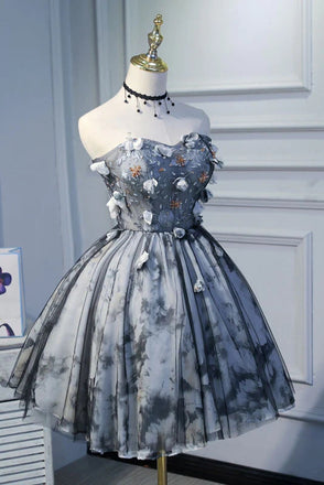A-Line Sweeetheart Short Homecoming Dress With 3D Flowers, Puffy Short Prom Gown chh0129