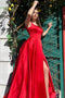 Simple Red Satin High Slit Long Prom Dress, Long Red Formal Evening Dress  chp0038