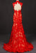 Red Sleeveless High Neck Sleeveless Evening Dress Lace Tulle Prom Dresses UQ2331