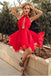 Red High Neck Sleeveless Homecoming Dresses, A Line Chiffon Short Prom Dresses N1851