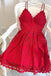 Red Spaghetti Straps Lace Homecoming Gown, Mini Lace Dress, A Line Party Dress N2184