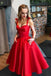 Red Straps Tea Length Satin Homecoming Dresses, A Line Sleeveless Graduation Dresses N2173