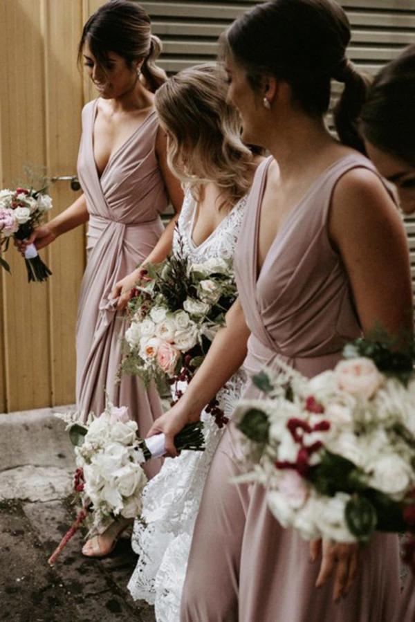 Chic V Neck Sleeveless Long Bridesmaid Dresses, Simple Floor Length Br cherishgirls Chic V Neck Sleeveless Long Bridesmaid Dresses, Simple Floor Length Br cherishgirls