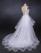 Unique V Neck Sleeveless Tulle Wedding Dresses, Asymmetrical Long Bridal Dresses UQ2290