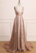 A Line Deep V Neck Long Prom Dress with Sequins, Glitter Sleeveless Evening Dress UQ2271