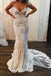 Spaghetti Strap Mermaid Wedding Dresses Lace Applique Bridal Dress with Long Train N2067