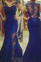 Royal Blue Plus Size Mermaid Prom Dress with Sheer Sleeves, Plus Size Dress with Lace UQ2218