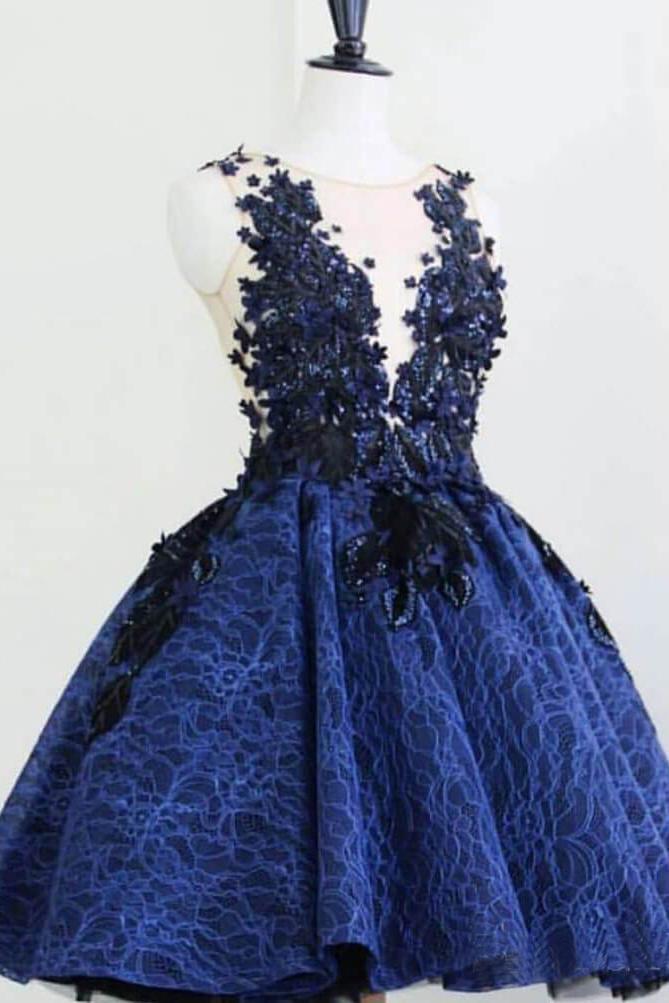 Royal Blue Sleeveless Lace Homecoming Dress, A Line Short Graduation D cherishgirls Royal Blue Sleeveless Lace Homecoming Dress, A Line Short Graduation D cherishgirls
