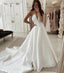 Simple Deep V Neck Strapless Satin Wedding Dress, A Line Brial Dress chw0027