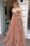 A-Line Sweetheart Floor Length Prom Dress with Appliques, Cheap Tulle Formal Dress UQ1702