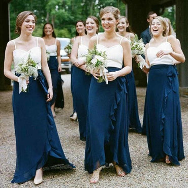 Spaghetti Straps Chiffon Long Cheap Bridesmaid Dresses with Ruffles, Unique Bridesmaid Dress UQ2366