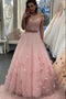 Two Piece Floor Length Tulle Prom Dress with Lace, Long Off the Shoulder Dress with Flower UQ2096