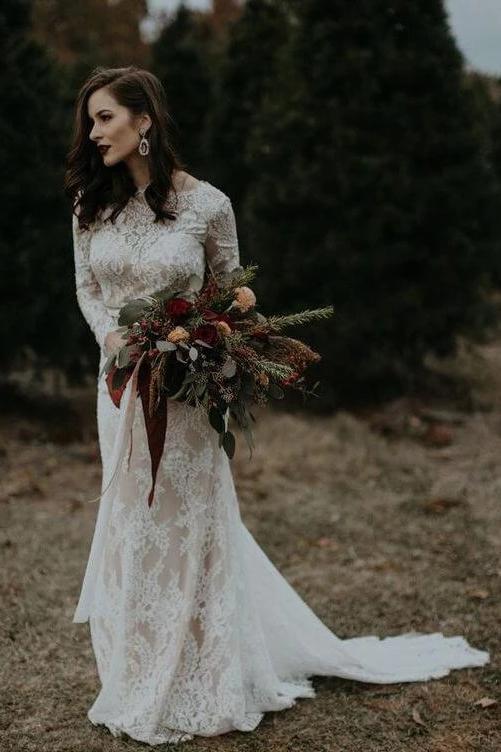 Vintage Long Sleeves Lace Wedding Dresses Backless Rustic Lace Wedding cherishgirls Vintage Long Sleeves Lace Wedding Dresses Backless Rustic Lace Wedding cherishgirls