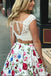 Two Piece Cap Sleeves Floral Dresses with Lace, New Style Backless Prom Dresses UQ1733