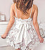 Spaghetti Strap Deep V Neck Short Homecoming Dress, Mini Lace Prom Dress with Bow UQ1881