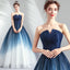 Ombre Strapless A Line Long Prom Dress, Blue Ombre Graduation Dress with Lace Up Back UQ1700